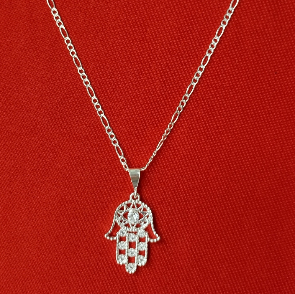 sterling silver  hand of fatima chain‎ and pendant charm spiritual jewelry with…